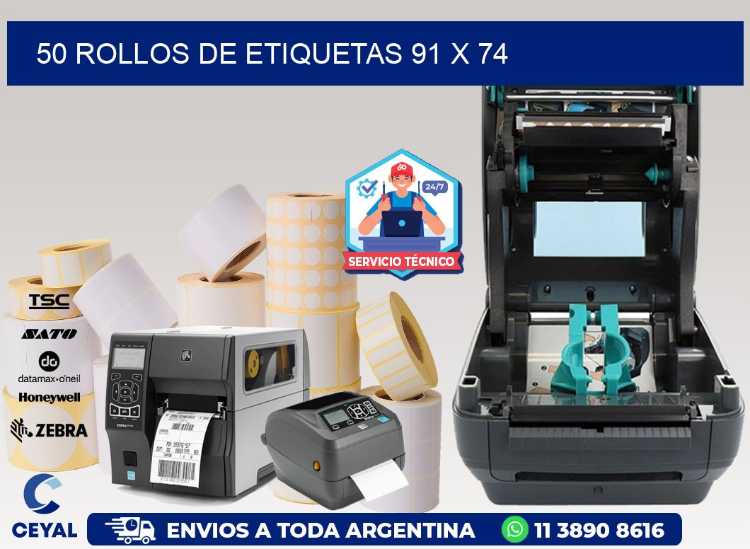 50 ROLLOS DE ETIQUETAS 91 x 74