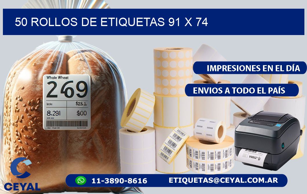 50 ROLLOS DE ETIQUETAS 91 x 74