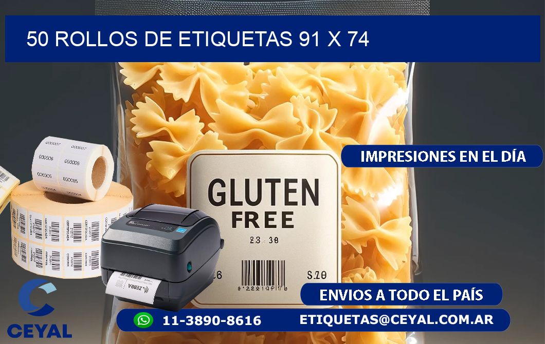 50 ROLLOS DE ETIQUETAS 91 x 74