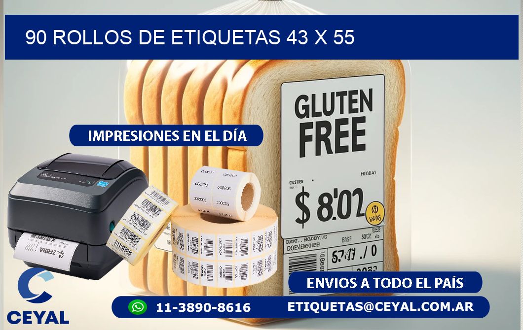 90 ROLLOS DE ETIQUETAS 43 x 55