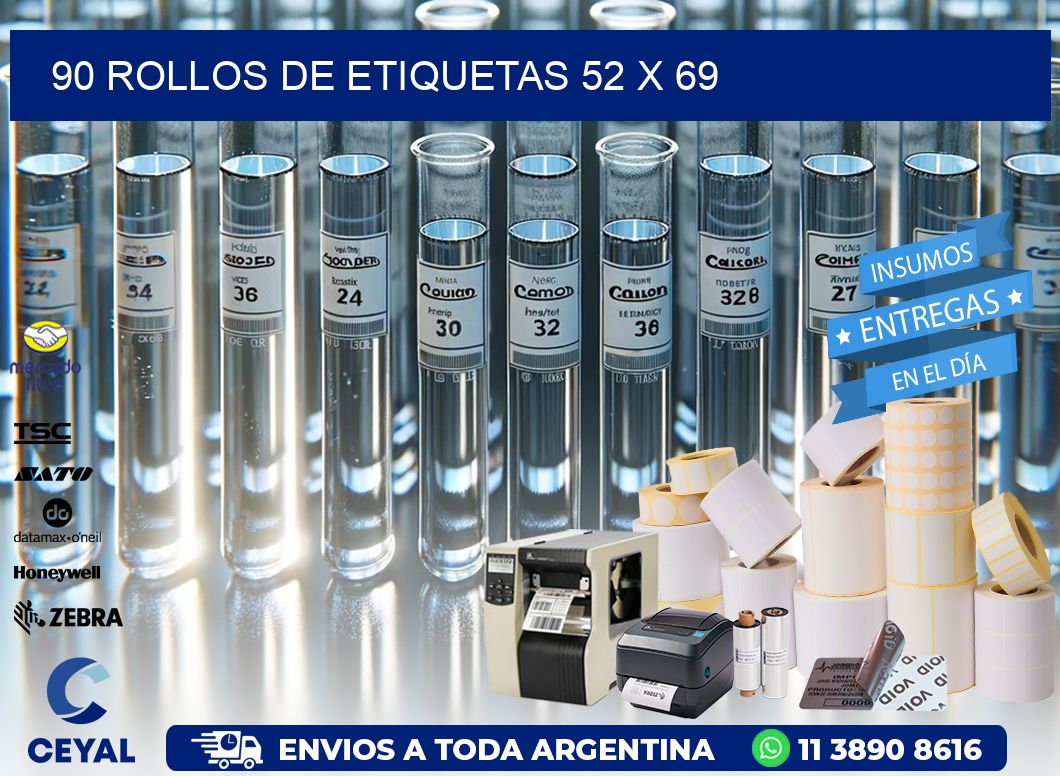 90 ROLLOS DE ETIQUETAS 52 x 69