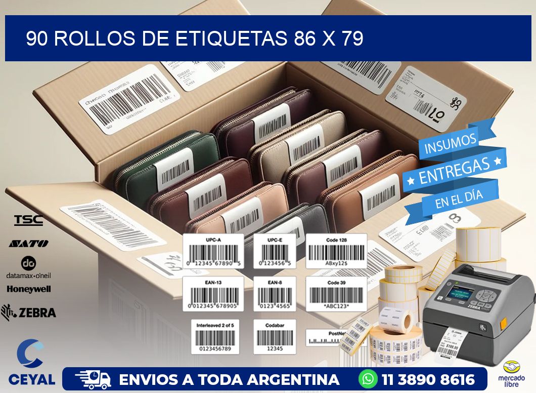 90 ROLLOS DE ETIQUETAS 86 x 79