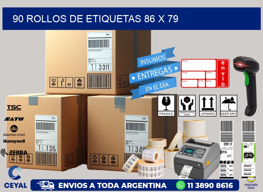 90 ROLLOS DE ETIQUETAS 86 x 79
