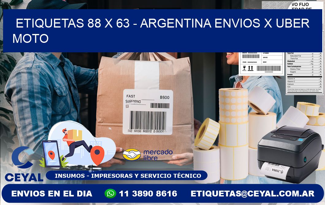 ETIQUETAS 88 x 63 - ARGENTINA ENVIOS X UBER MOTO