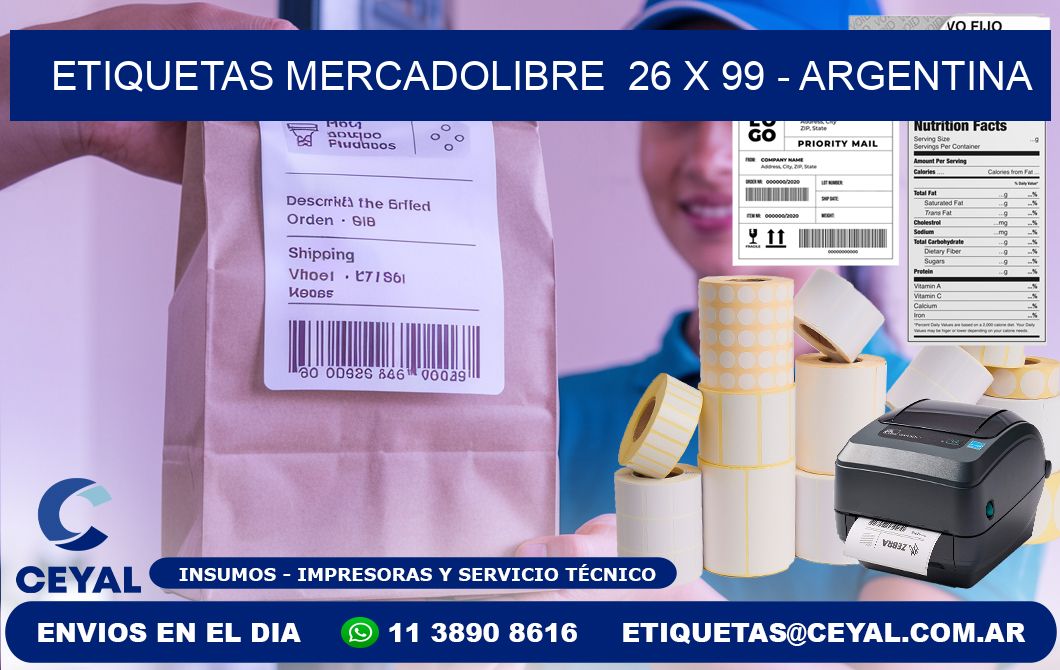 ETIQUETAS MERCADOLIBRE 26 x 99 - ARGENTINA
