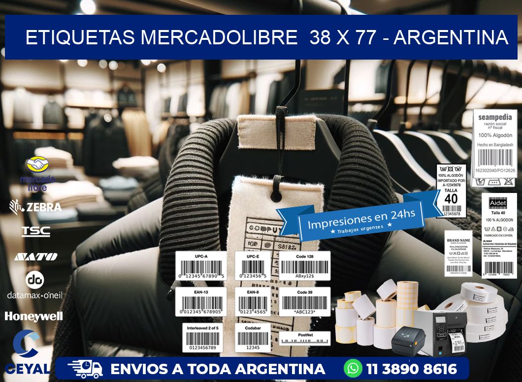 ETIQUETAS MERCADOLIBRE  38 x 77 - ARGENTINA