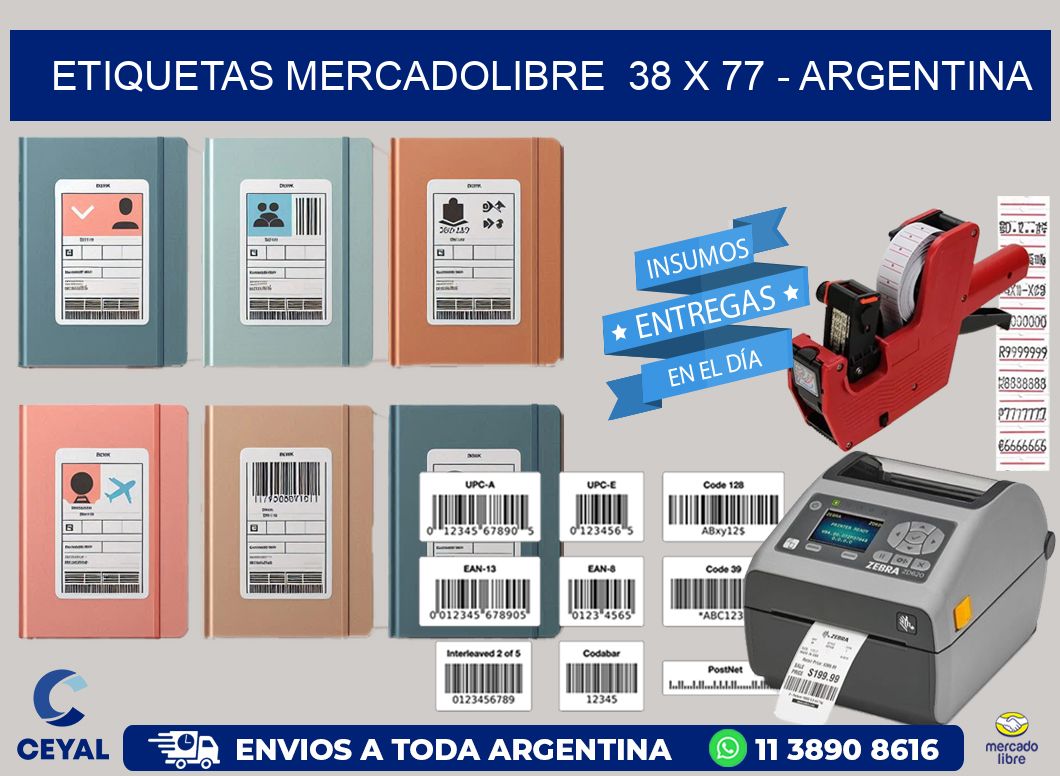 ETIQUETAS MERCADOLIBRE  38 x 77 - ARGENTINA