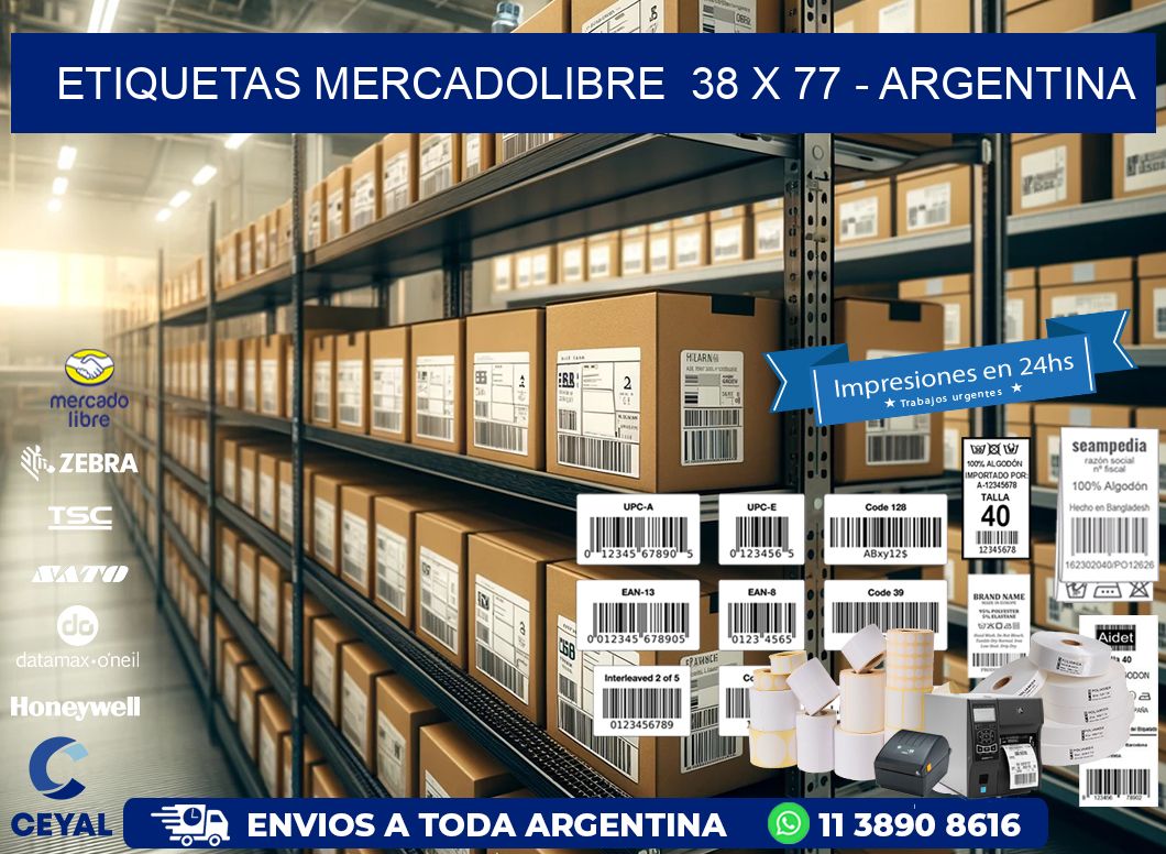 ETIQUETAS MERCADOLIBRE  38 x 77 - ARGENTINA