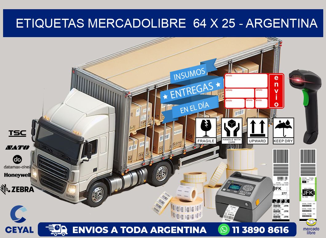 ETIQUETAS MERCADOLIBRE 64 x 25 - ARGENTINA