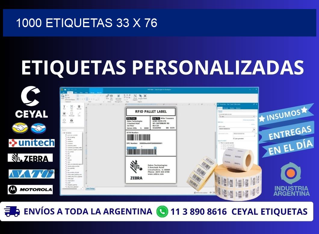 1000 ETIQUETAS 33 x 76