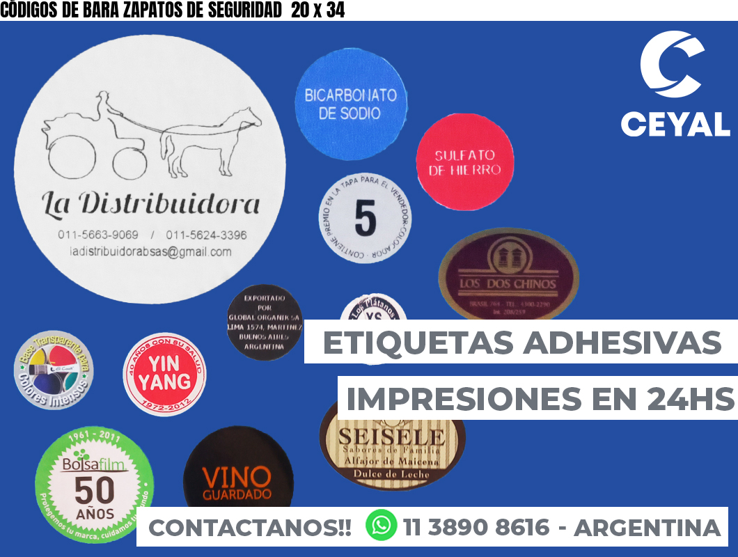 CÓDIGOS DE BARA ZAPATOS DE SEGURIDAD 20 x 34