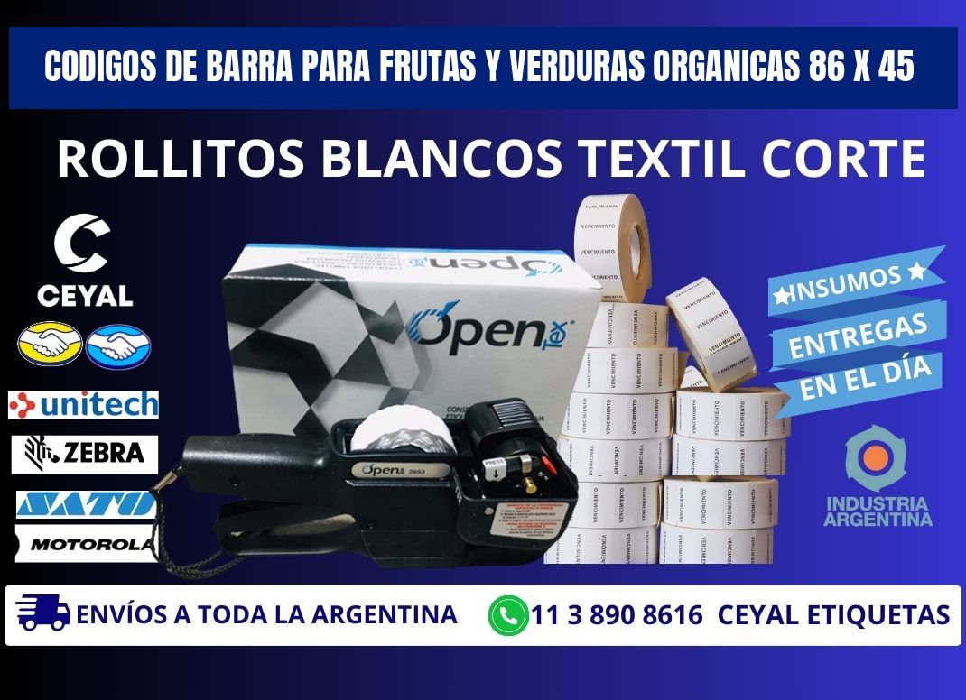 CODIGOS DE BARRA PARA FRUTAS Y VERDURAS ORGANICAS 86 x 45