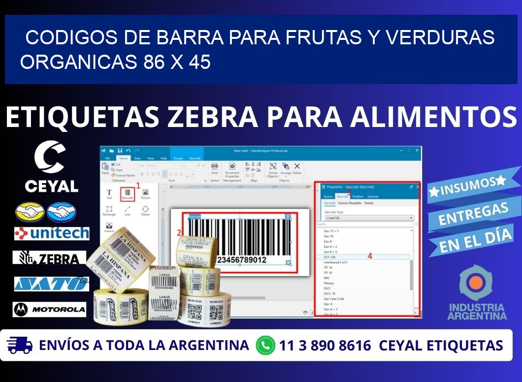 CODIGOS DE BARRA PARA FRUTAS Y VERDURAS ORGANICAS 86 x 45