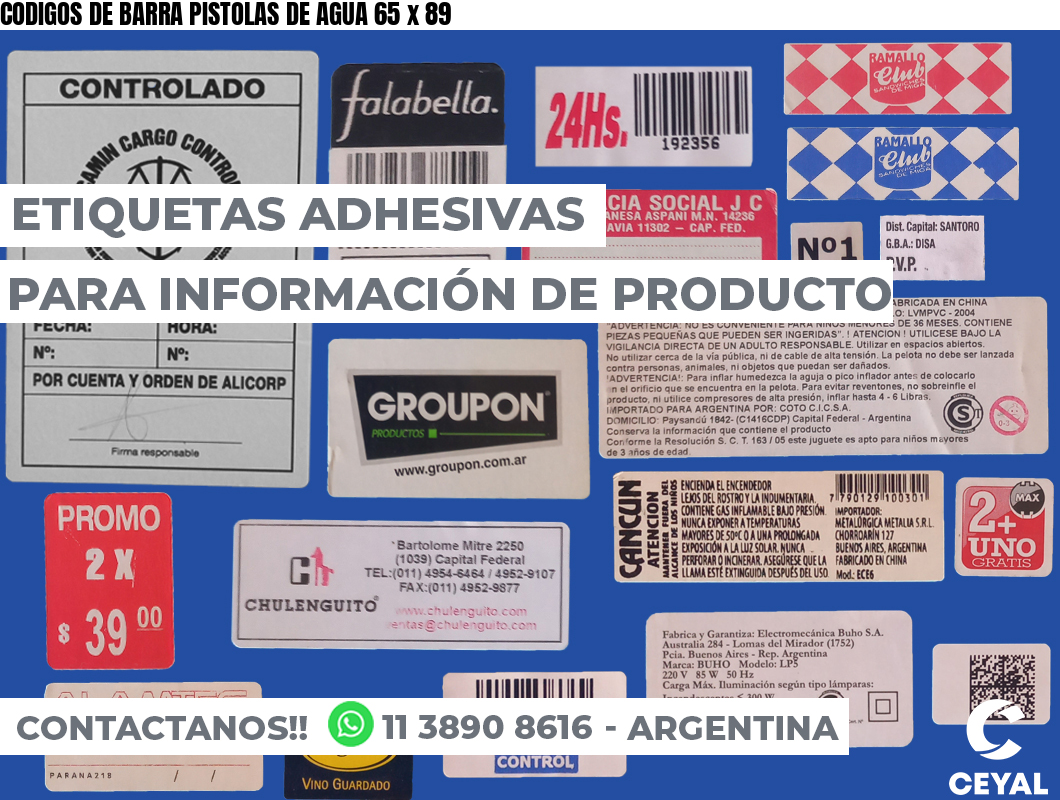 CODIGOS DE BARRA PISTOLAS DE AGUA 65 x 89