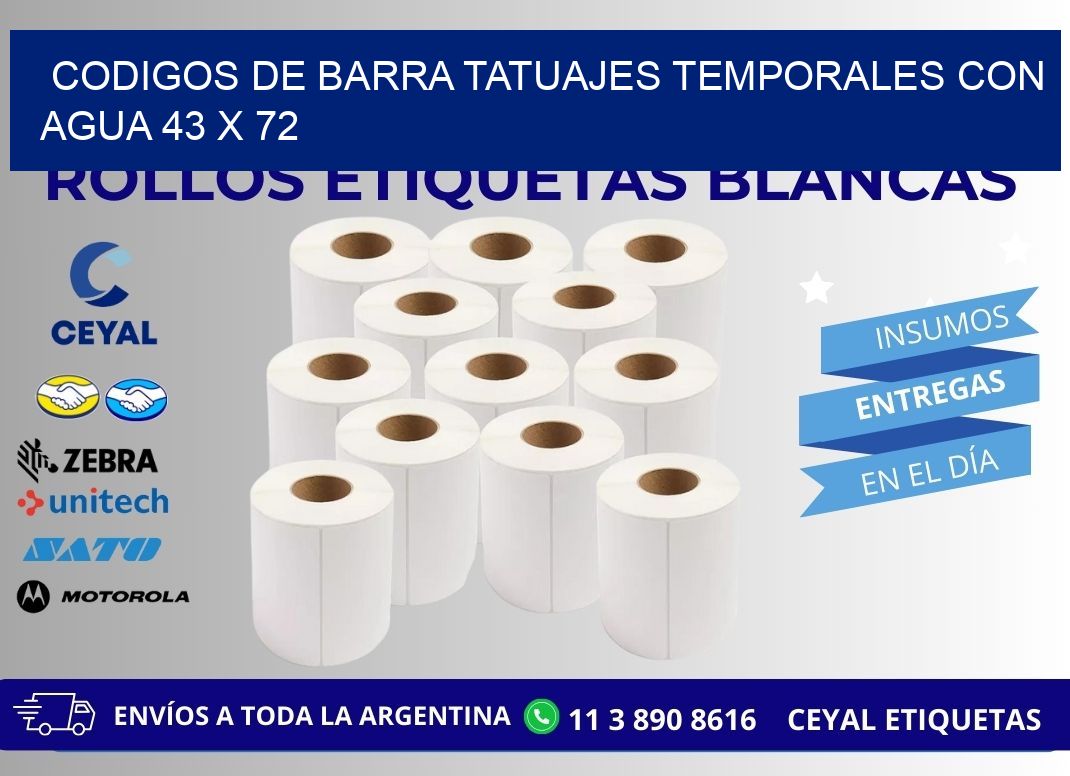 CODIGOS DE BARRA TATUAJES TEMPORALES CON AGUA 43 x 72
