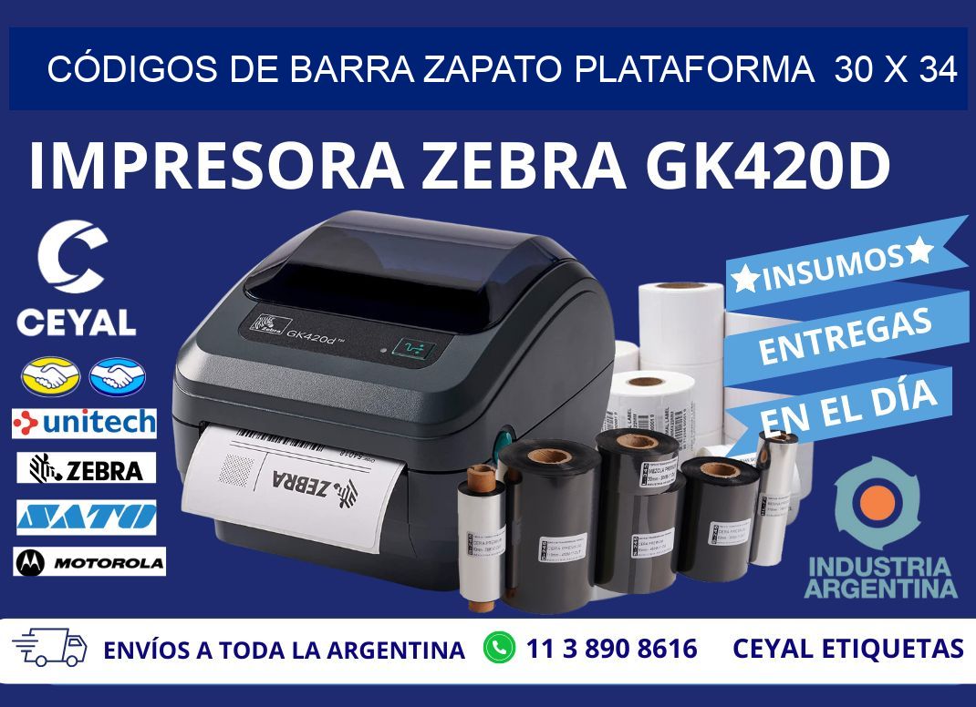 CÓDIGOS DE BARRA ZAPATO PLATAFORMA 30 x 34