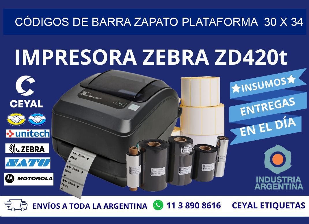 CÓDIGOS DE BARRA ZAPATO PLATAFORMA  30 x 34