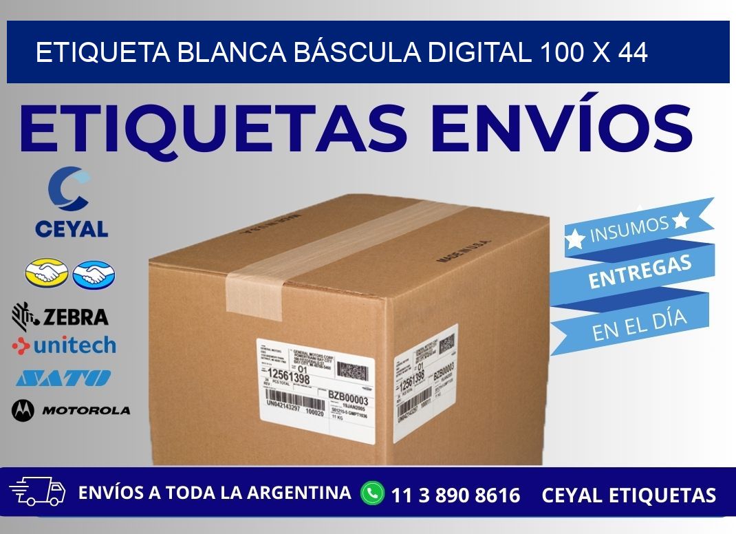 ETIQUETA BLANCA BÁSCULA DIGITAL 100 x 44
