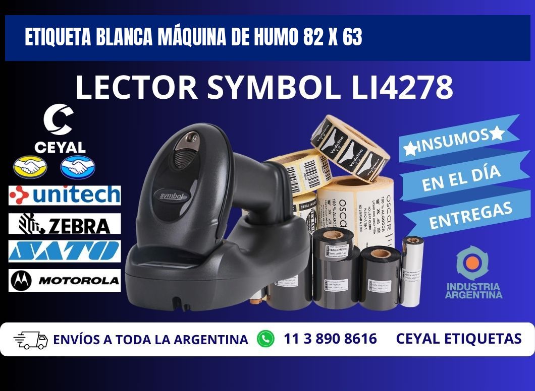 ETIQUETA BLANCA MÁQUINA DE HUMO 82 x 63