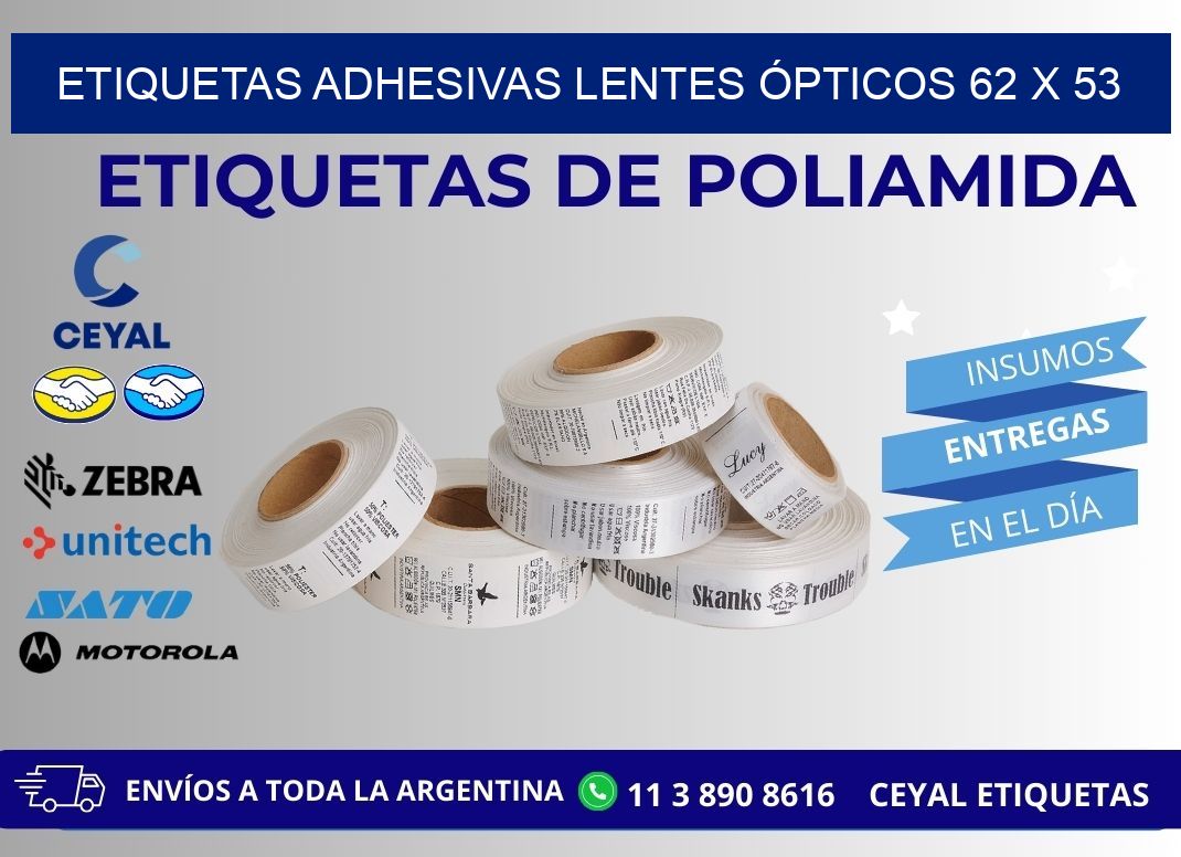 ETIQUETAS ADHESIVAS LENTES ÓPTICOS 62 x 53