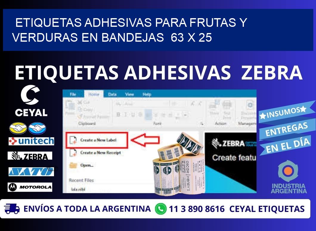 ETIQUETAS ADHESIVAS PARA FRUTAS Y VERDURAS EN BANDEJAS  63 x 25