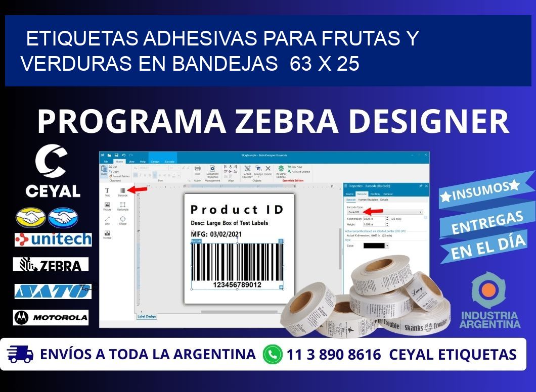 ETIQUETAS ADHESIVAS PARA FRUTAS Y VERDURAS EN BANDEJAS  63 x 25
