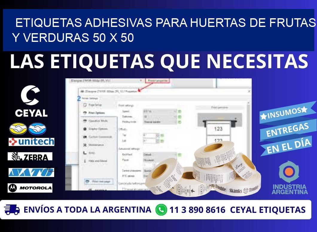 ETIQUETAS ADHESIVAS PARA HUERTAS DE FRUTAS Y VERDURAS 50 x 50
