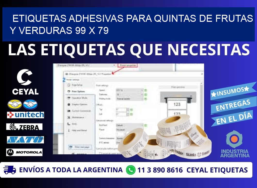 ETIQUETAS ADHESIVAS PARA QUINTAS DE FRUTAS Y VERDURAS 99 x 79
