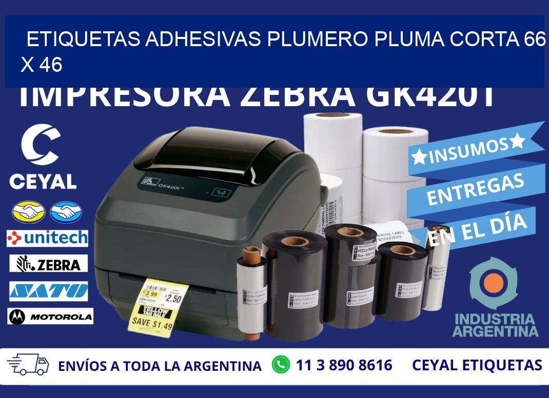 ETIQUETAS ADHESIVAS PLUMERO PLUMA CORTA 66 x 46