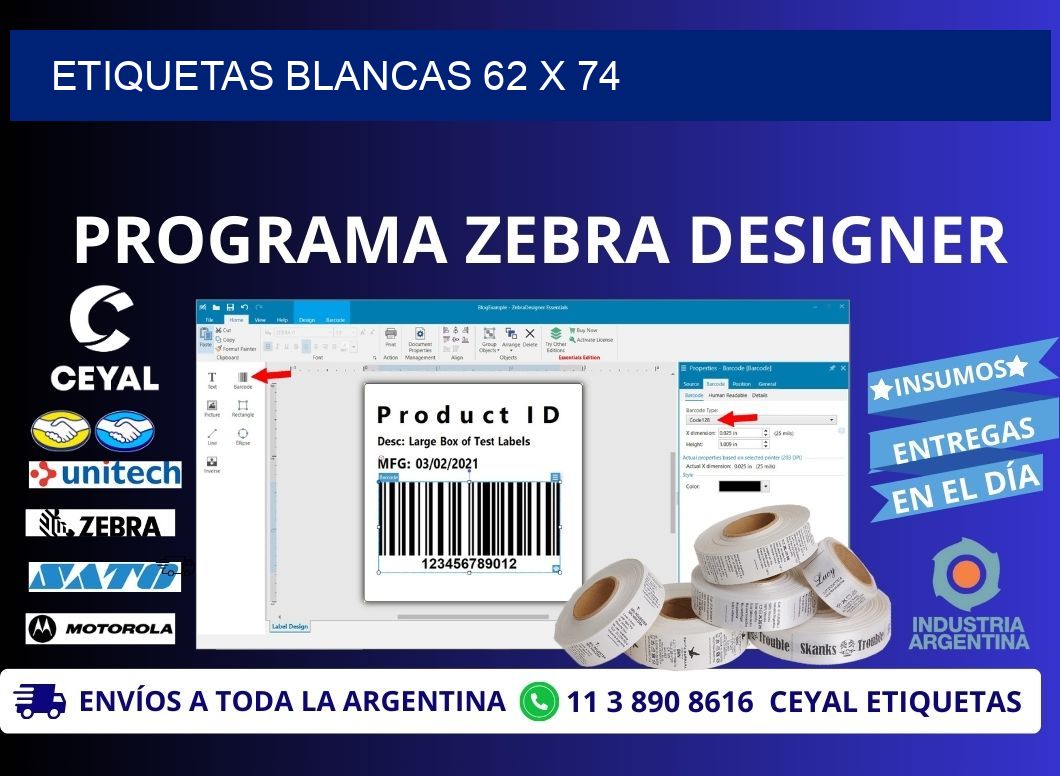 ETIQUETAS BLANCAS 62 x 74