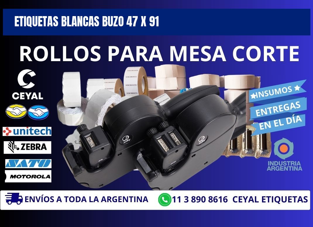 ETIQUETAS BLANCAS BUZO 47 x 91