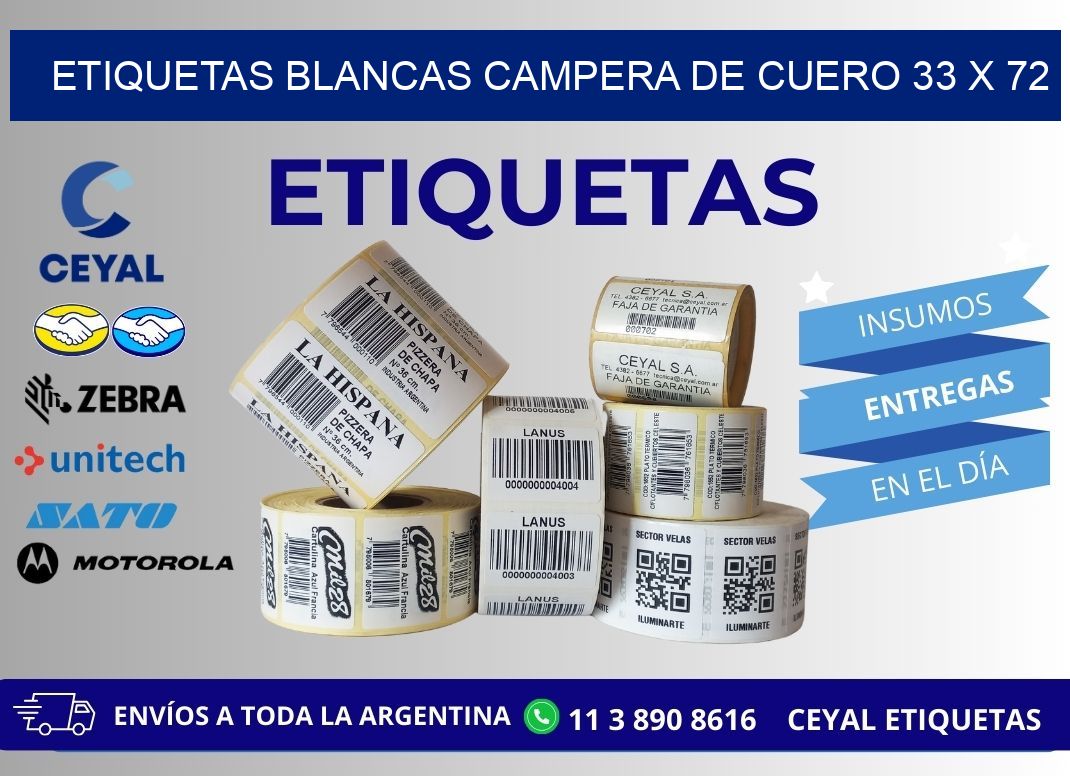 ETIQUETAS BLANCAS CAMPERA DE CUERO 33 x 72