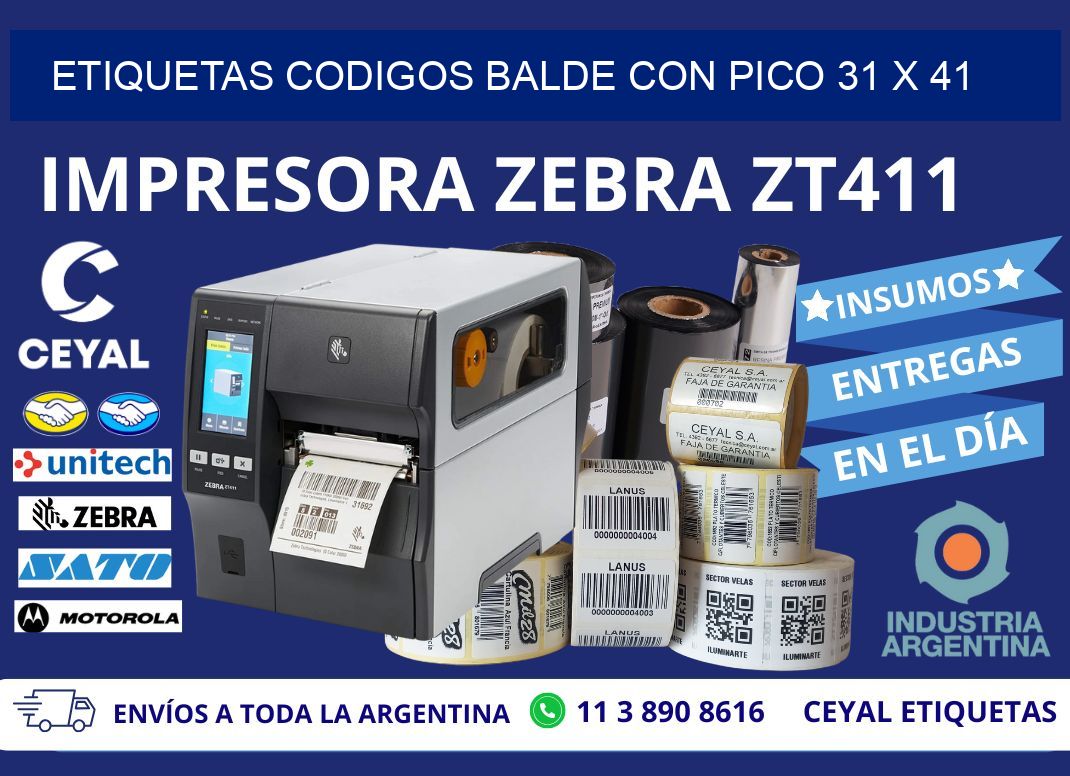 ETIQUETAS CODIGOS BALDE CON PICO 31 x 41