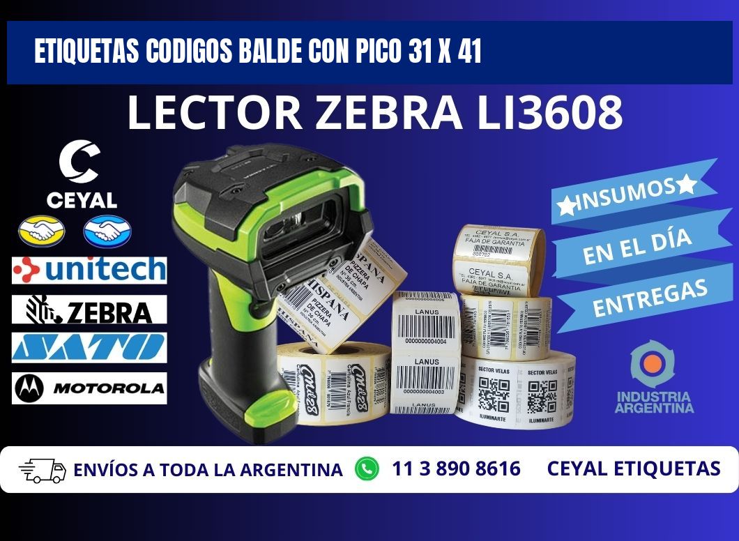 ETIQUETAS CODIGOS BALDE CON PICO 31 x 41