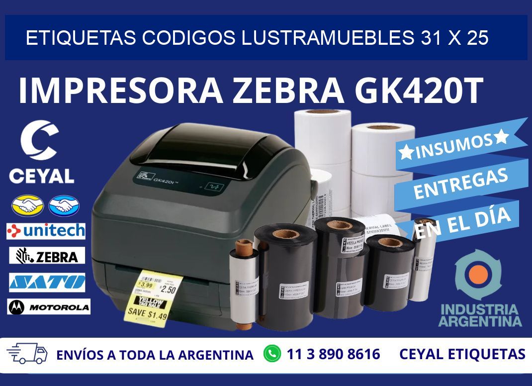 ETIQUETAS CODIGOS LUSTRAMUEBLES 31 x 25