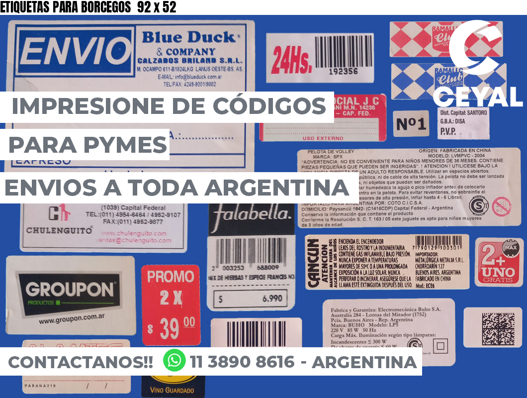 ETIQUETAS PARA BORCEGOS  92 x 52
