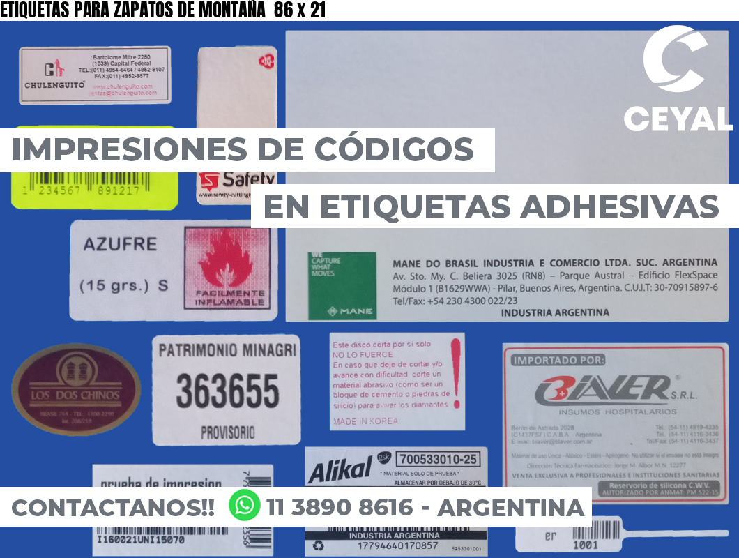 ETIQUETAS PARA ZAPATOS DE MONTAÑA  86 x 21