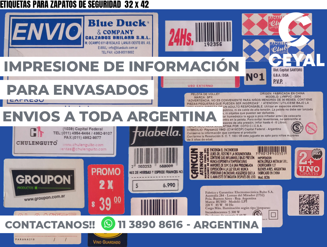 ETIQUETAS PARA ZAPATOS DE SEGURIDAD  32 x 42