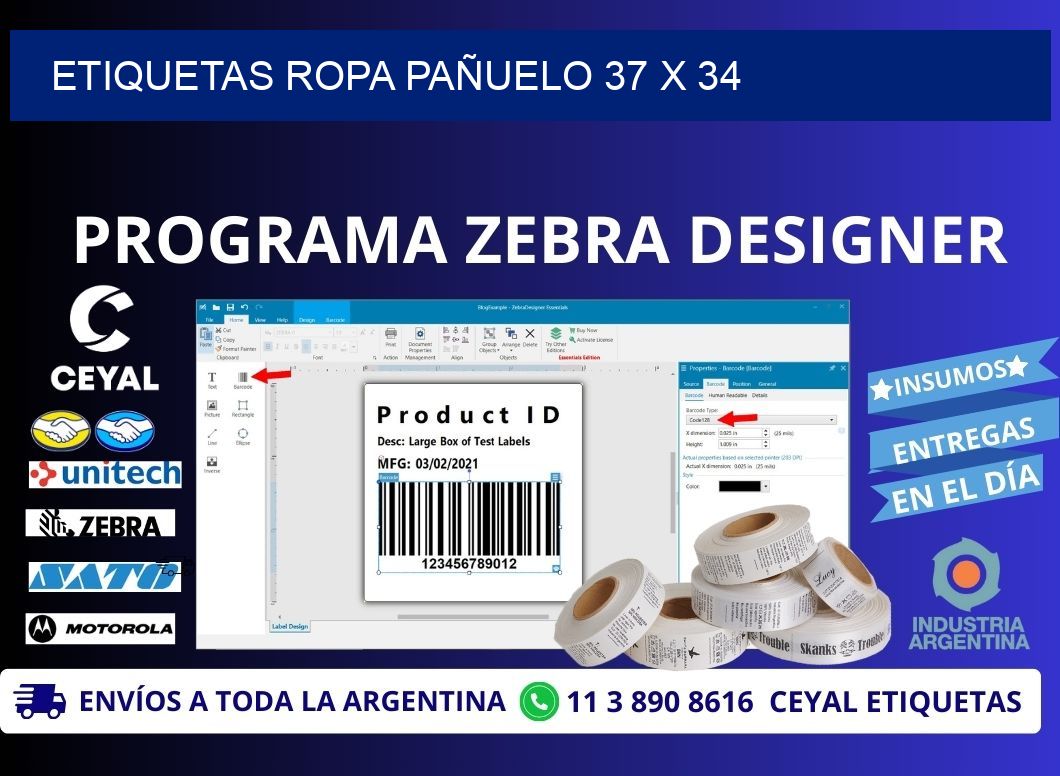 ETIQUETAS ROPA PAÑUELO 37 x 34