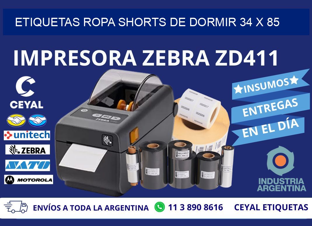 ETIQUETAS ROPA SHORTS DE DORMIR 34 x 85