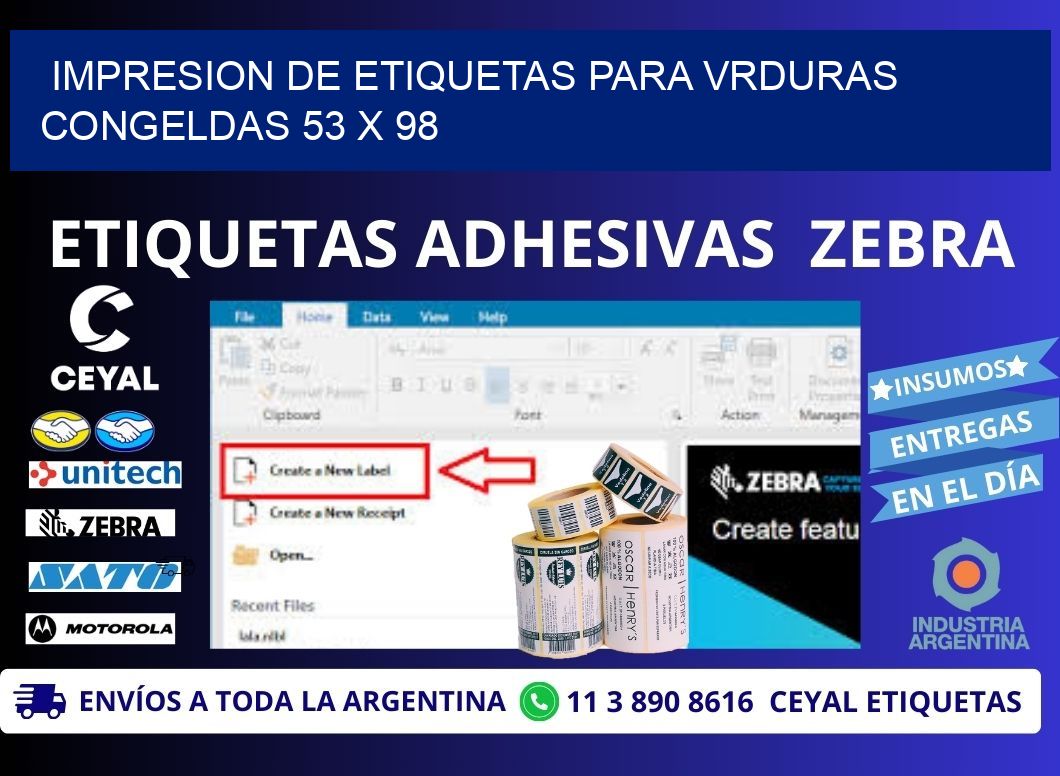 IMPRESION DE ETIQUETAS PARA VRDURAS CONGELDAS 53 x 98