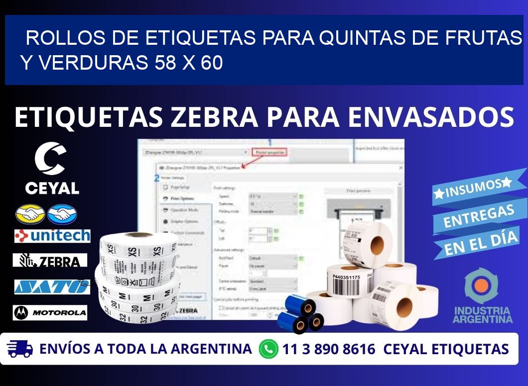 ROLLOS DE ETIQUETAS PARA QUINTAS DE FRUTAS Y VERDURAS 58 x 60