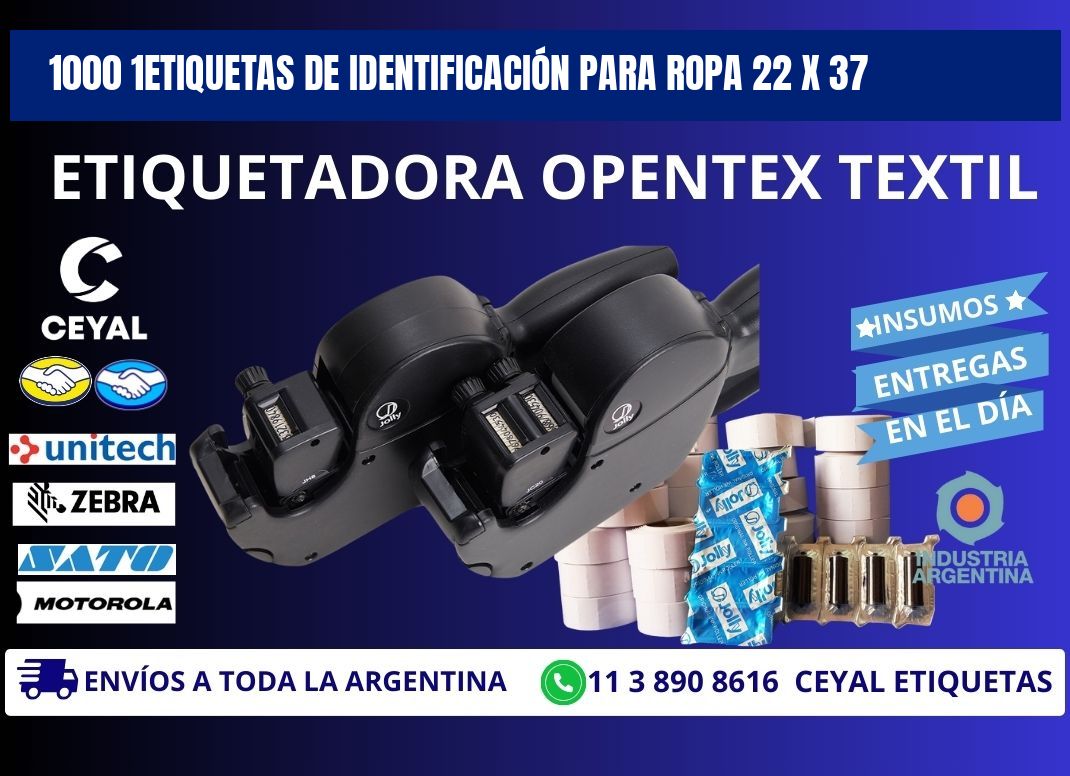 1000 1ETIQUETAS DE IDENTIFICACIÓN PARA ROPA 22 x 37