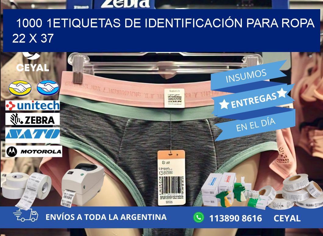 1000 1ETIQUETAS DE IDENTIFICACIÓN PARA ROPA 22 x 37