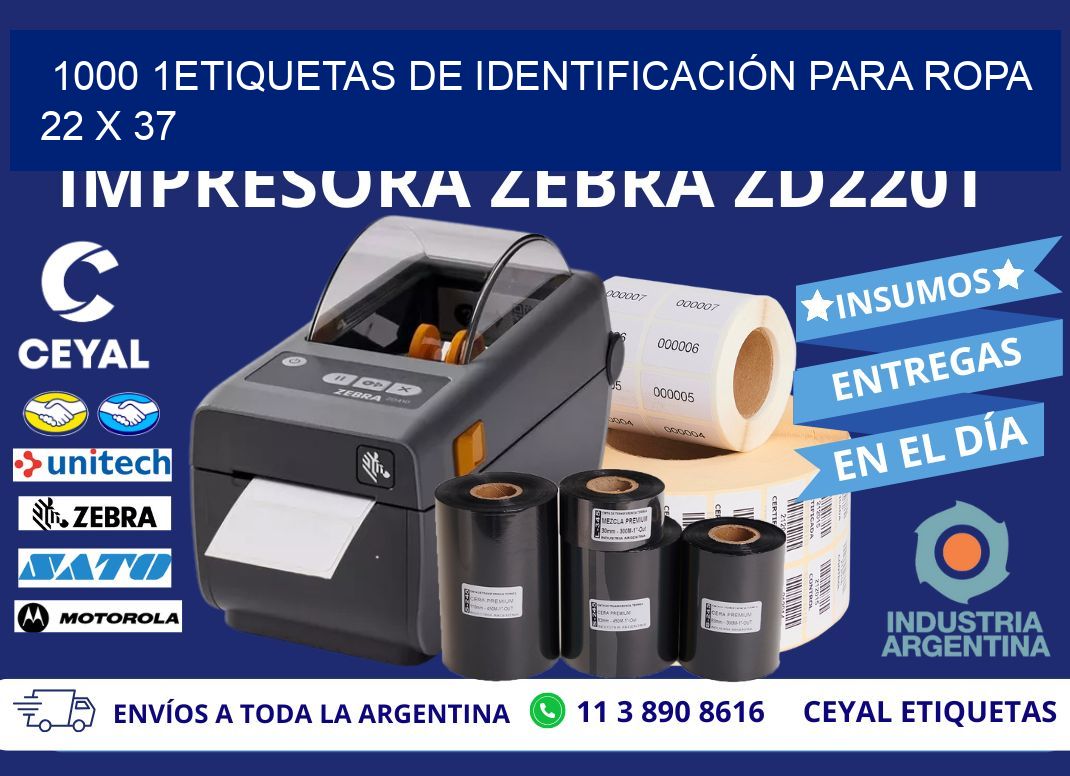 1000 1ETIQUETAS DE IDENTIFICACIÓN PARA ROPA 22 x 37