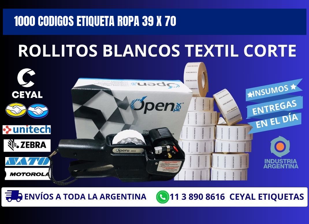 1000 CODIGOS ETIQUETA ROPA 39 x 70
