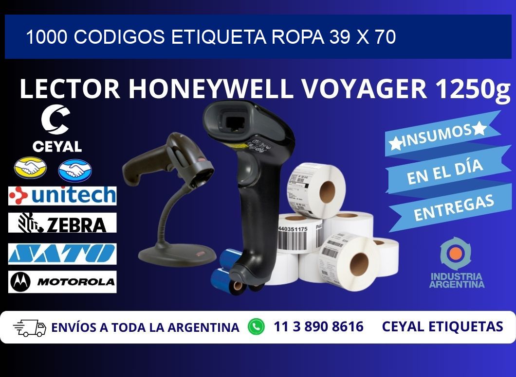 1000 CODIGOS ETIQUETA ROPA 39 x 70