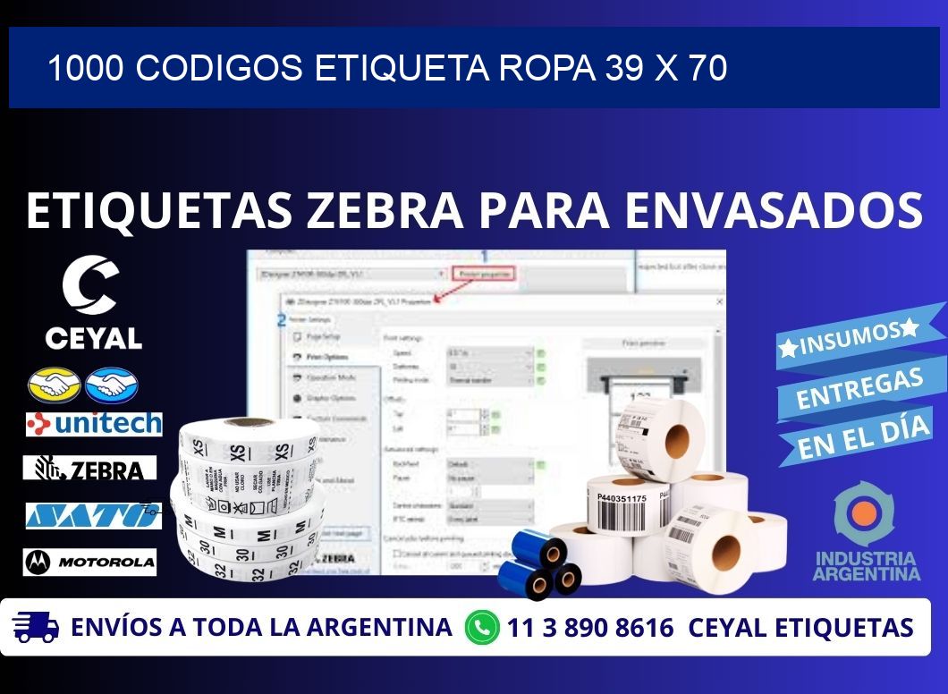 1000 CODIGOS ETIQUETA ROPA 39 x 70