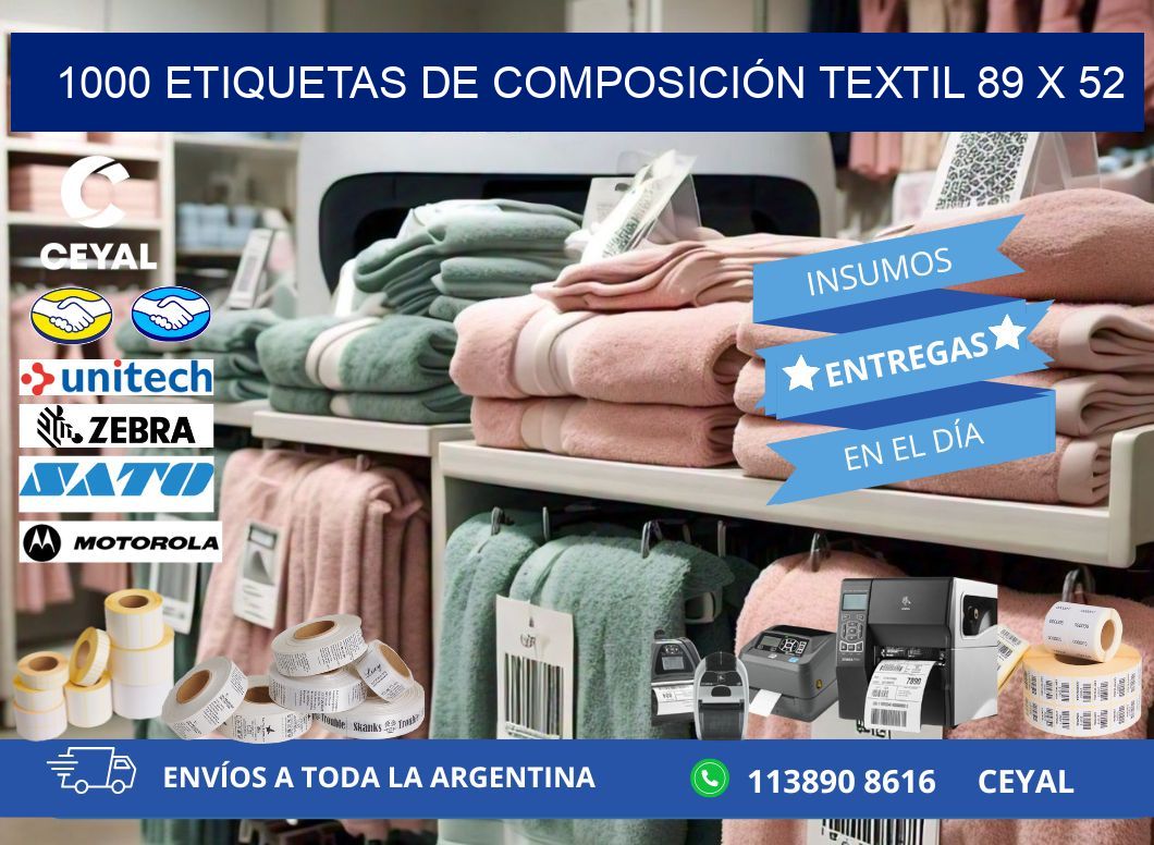 1000 ETIQUETAS DE COMPOSICIÓN TEXTIL 89 x 52