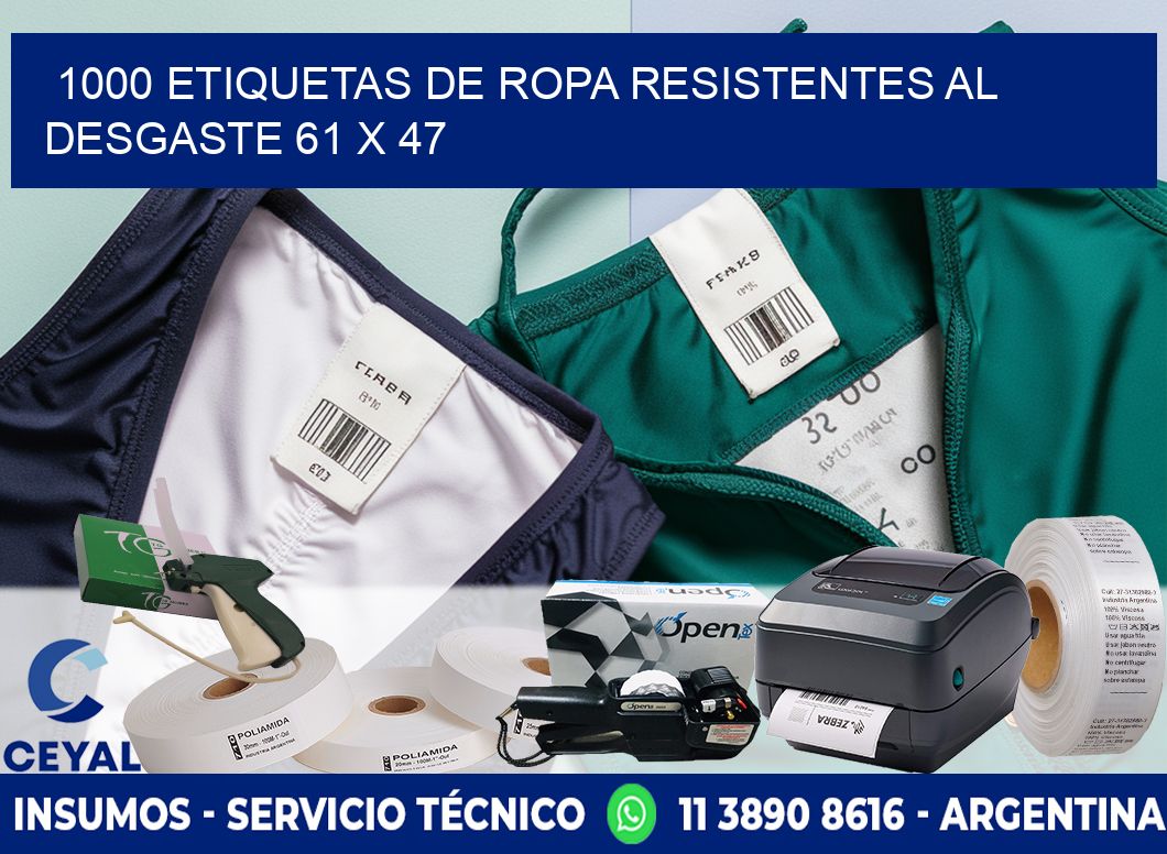 1000 ETIQUETAS DE ROPA RESISTENTES AL DESGASTE 61 x 47